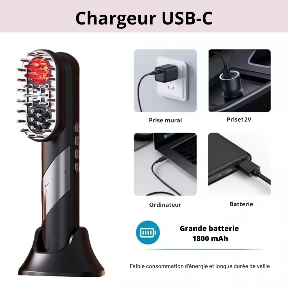 HEAD MASSGER COMB 4 en 1 - Peigne Massant Électrique Multifonctions – Soin & Croissance Cheveux